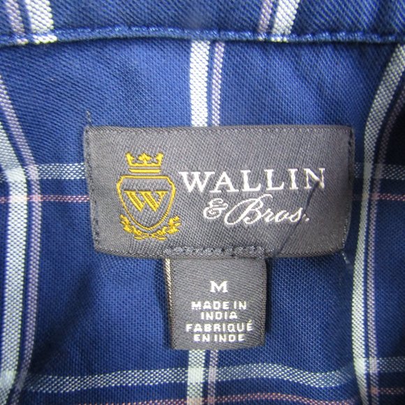 Wallin & Bros NEW Mens Medium Blue Plaid Button Down Short Sleeve Shirt - Picture 2 of 7